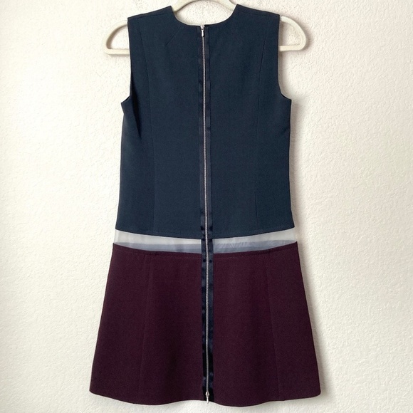 Victoria Beckham Wool Silk Blend Colorblock Mesh Illusion Contemporary Dress - Picture 5 of 10